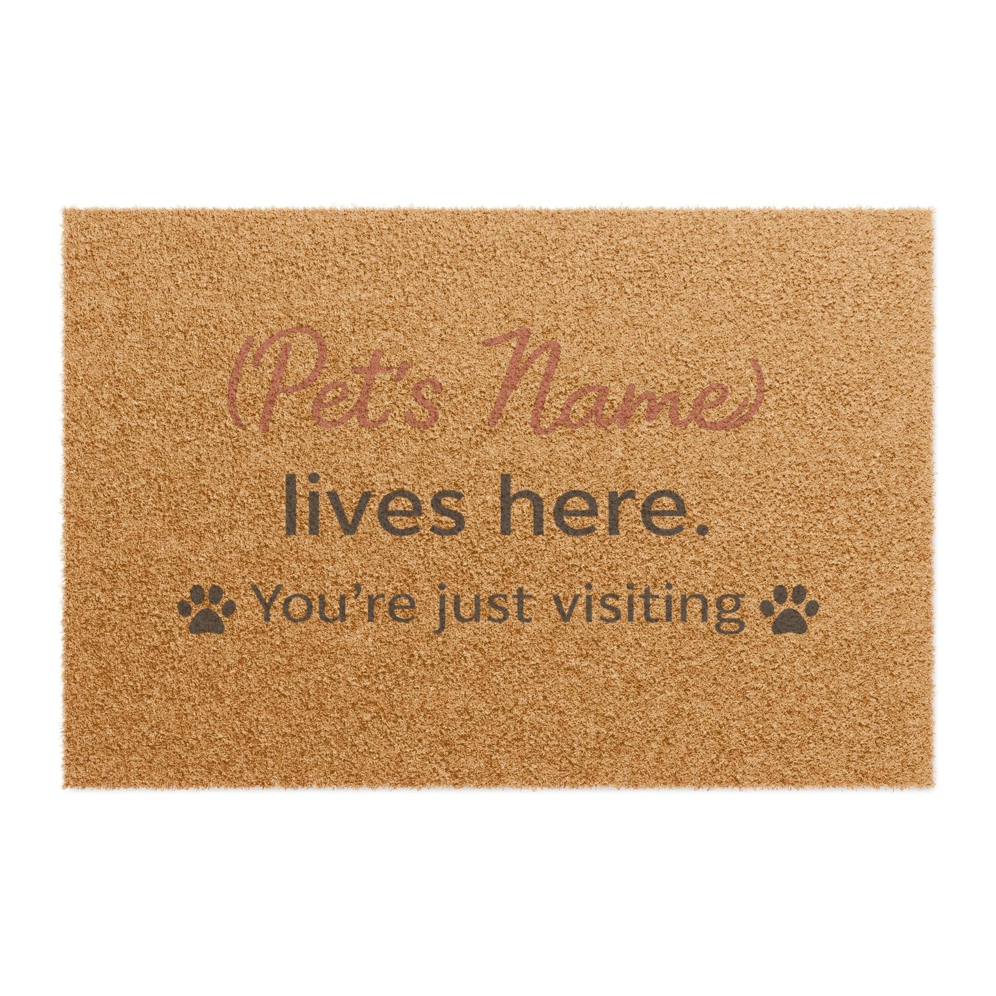 Personalized Pet Doormat — "(Pet's Name) lives here. You're just visiting"
