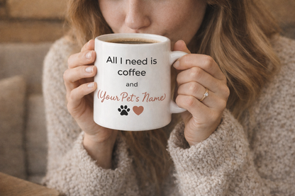 Custom Mug for Pet Lovers - All I Need is Coffee and (Your Pet's Name )